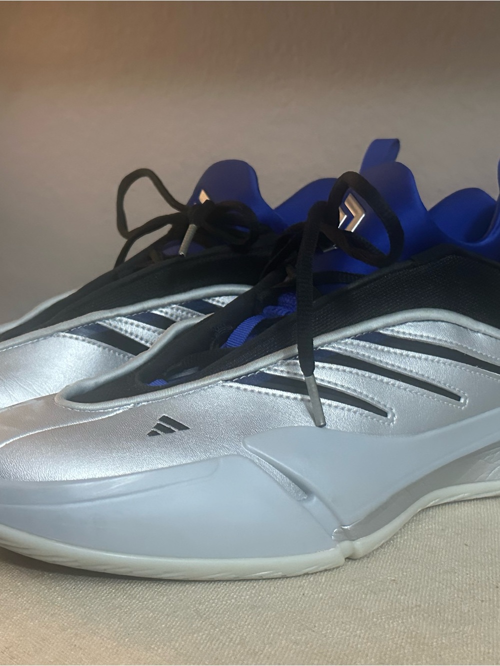 adidas Men's Silver Sneakers with Blue Accents